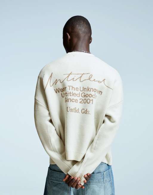 Bershka Printed jacquard sweater in white