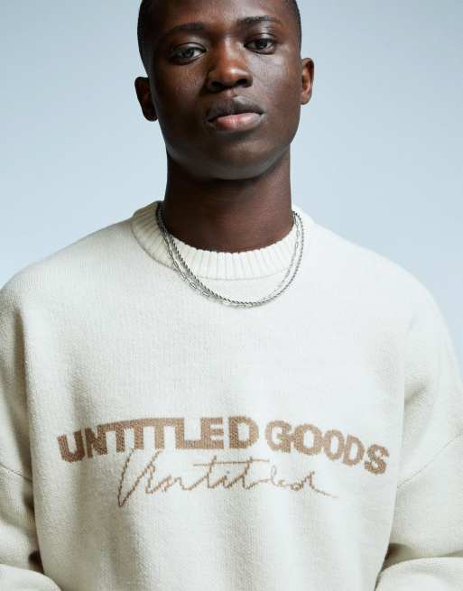 Bershka Printed jacquard sweater in white