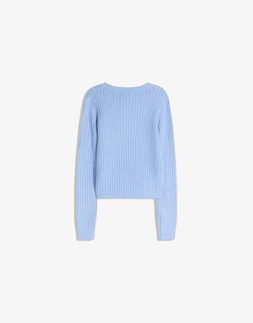 Bershka Printed knit jumper in denim blue, 4 of 4