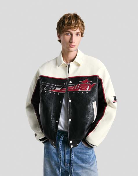 Bershka Printed leather effect jacket in black - view 1