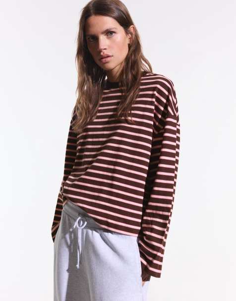 Bershka Printed long sleeve t-shirt in brown - view 1