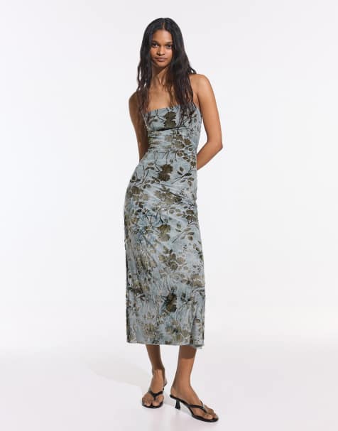 Bershka Printed midi dress in grey - view 1