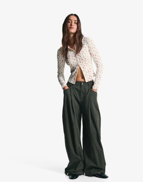 Bershka Printed openwork cardigan in ecru - view 1