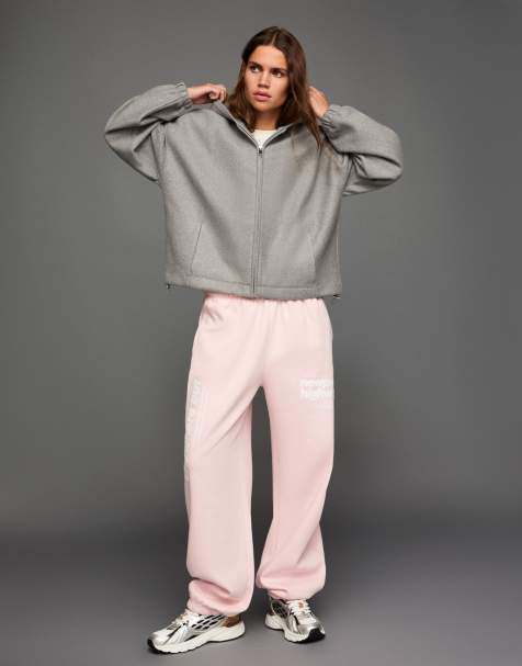 Bershka Printed plush joggers in pink - view 1