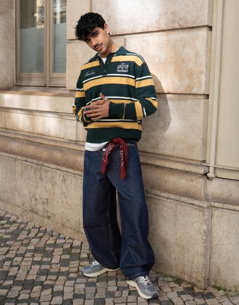 Bershka Printed polo collar jumper in green - view 1