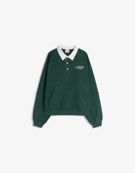 Bershka Printed polo collar sweater in green - view 1