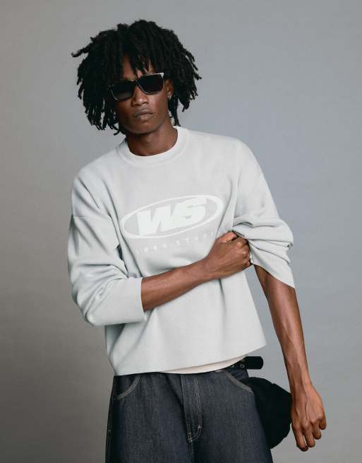 Bershka Printed round neck jumper in grey, 2 of 4