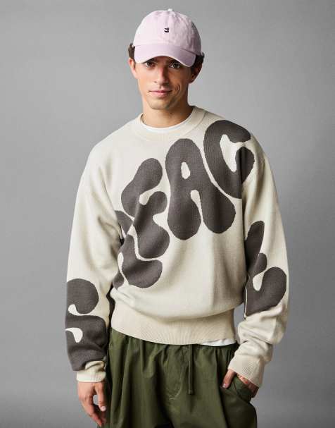 Bershka Printed round neck jumper in grey - view 1