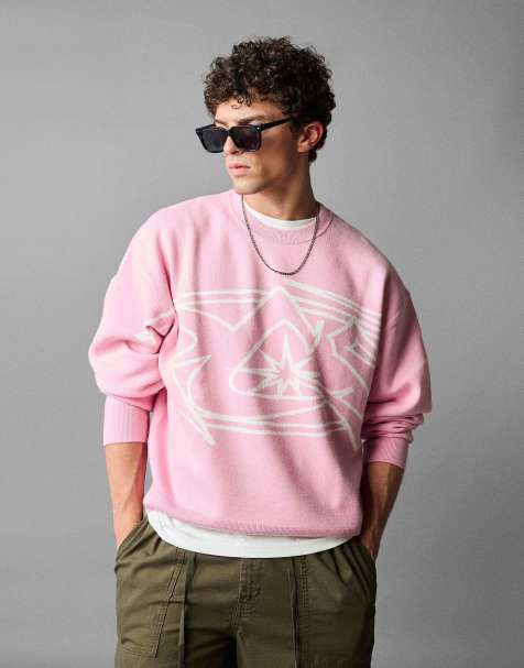 Bershka Printed round neck jumper in pink - view 1