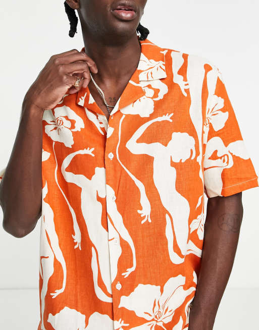 Bershka printed shirt in dark orange