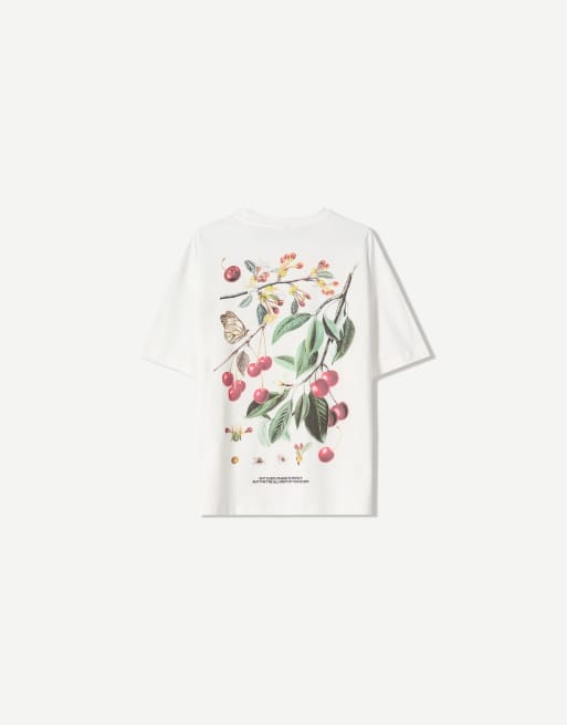 Bershka printed short sleeve oversize t-shirt in white