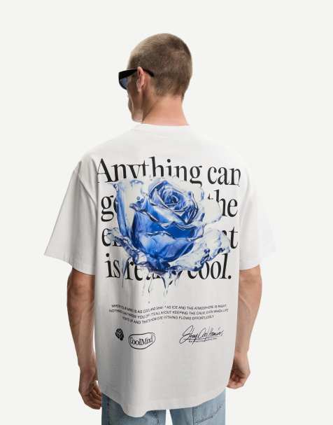 Bershka printed short sleeve oversize t-shirt in white - view 1