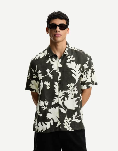 Bershka printed short sleeve shirt in black - view 1