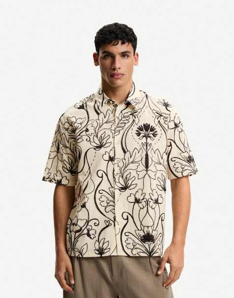 Bershka printed short sleeve shirt in white
