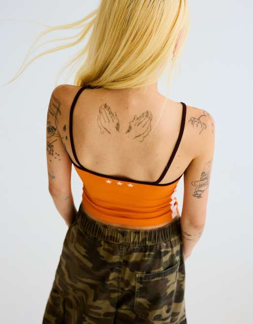 Bershka Printed strappy top in orange, 3 of 5