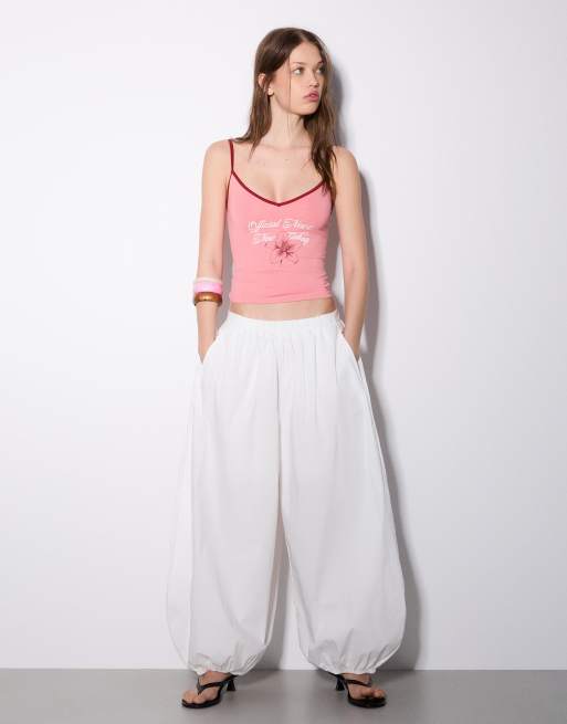 Bershka Printed strappy top in washed pink, 3 of 4