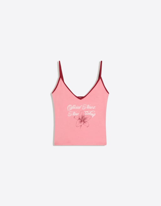 Bershka Printed strappy top in washed pink, 4 of 4