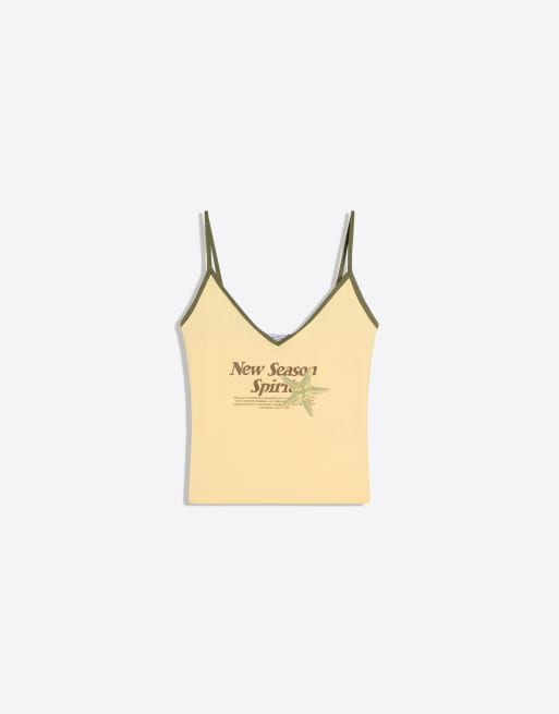 Bershka Printed strappy top in yellow, 4 of 4