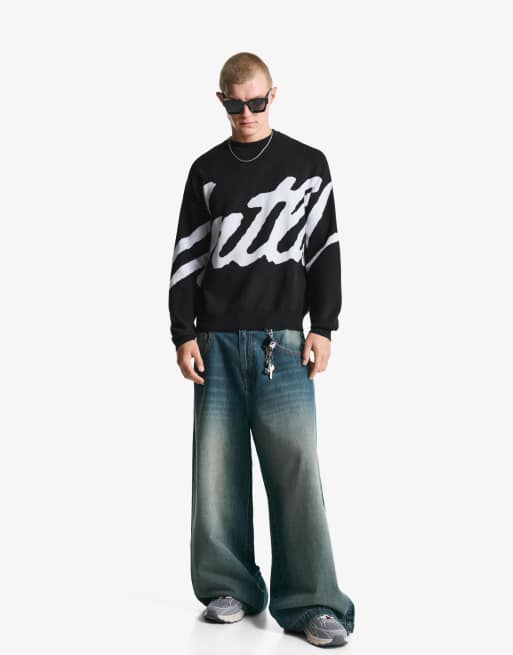 Bershka Printed sweater in black