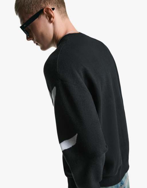 Bershka Printed sweater in black