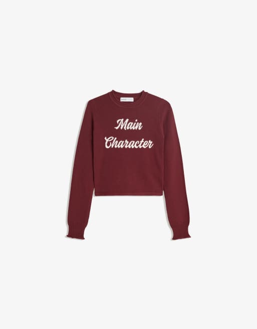 Bershka Printed sweater in burgundy, 4 of 4