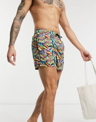 Bershka printed swim shorts in multi