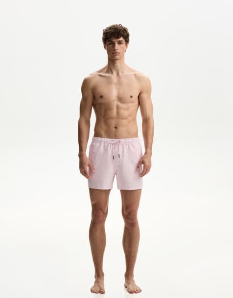Bershka printed swimming trunks in light pink - view 1