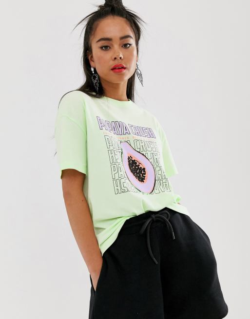 Bershka printed t shirt in green