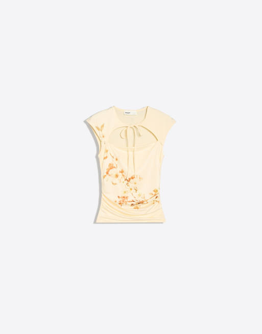 Bershka Printed top with split in yellow, 5 of 5
