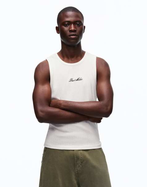 Bershka Printed vest top in white - view 1