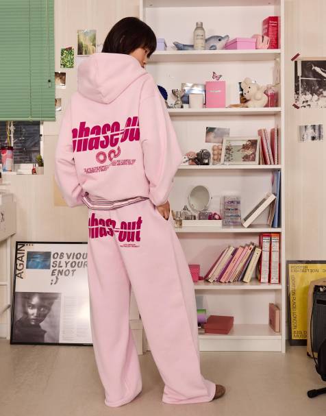 Bershka Printed wide-leg plush trousers in pink - view 1