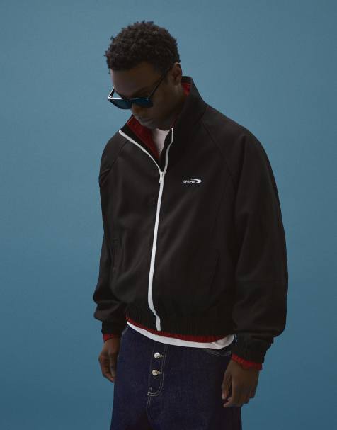 Bershka Printed zip-up jacket in black - view 1