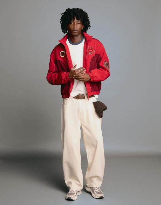 Bershka Printed zip-up jacket in red, 3 of 7