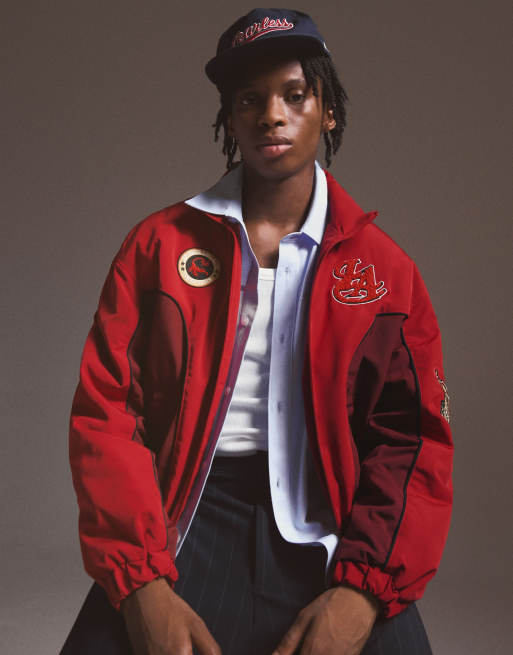 Bershka Printed zip-up jacket in red, 5 of 7