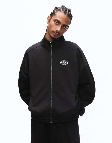 Bershka Printed zip-up sweatshirt in black - view 1