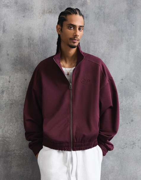 Bershka Printed zip-up sweatshirt in burgundy - view 1