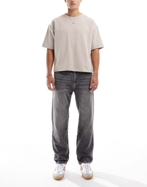 Bershka – Proste jeansy w stylu vintage w spranym kolorze szarym 