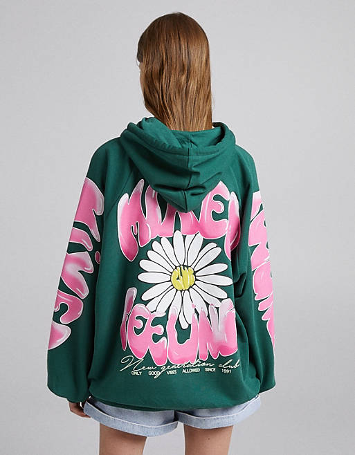 recommend George Eliot Endure Bershka psychedelic floral print oversized hoodie in green | ASOS