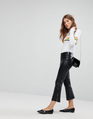 kick flare leather trousers