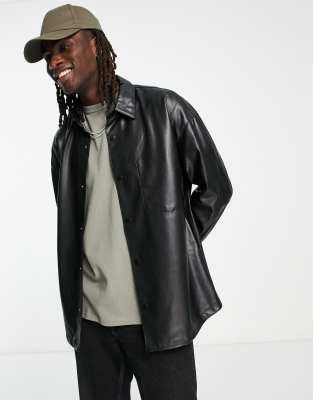 Bershka PU overshirt in black - ASOS Price Checker