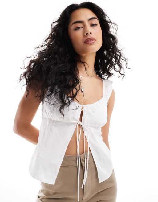 Bershka puff sleeve milkmaid top in white