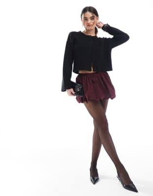 puffball mini skirt in burgundy-Red