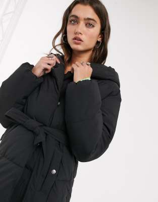 bershka hooded puffer jacket in black