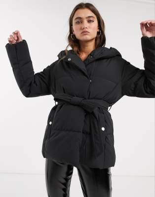 bershka hooded puffer jacket in black