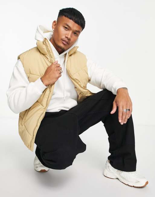 Bershka puffer gilet in beige exclusive at ASOS