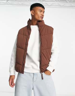 Bershka puffer gilet in brown exclusive at ASOS