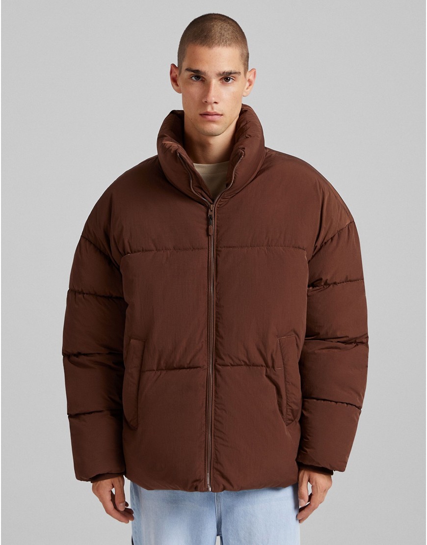 Bershka puffer jacket in brown