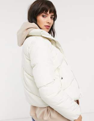 Bershka Puffer Jacket In Ecru-white