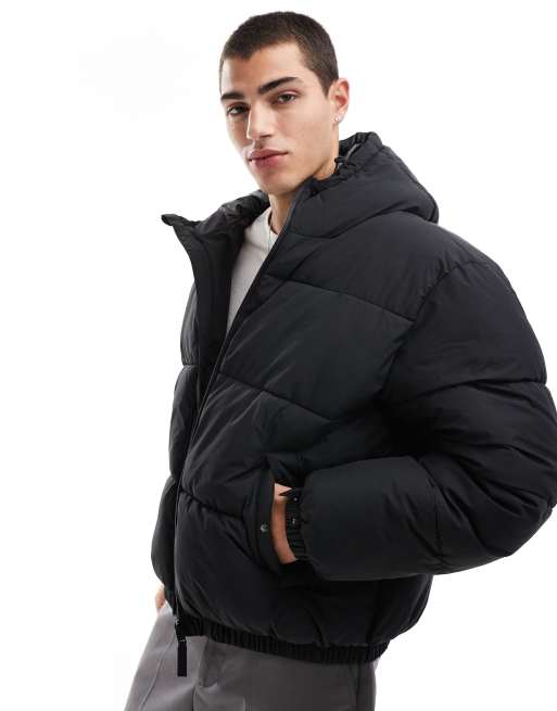 Bershka puffer jacket with hood in black