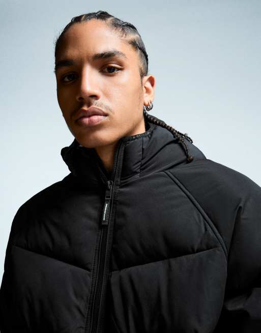 Bershka Puffer jacket with hood in black